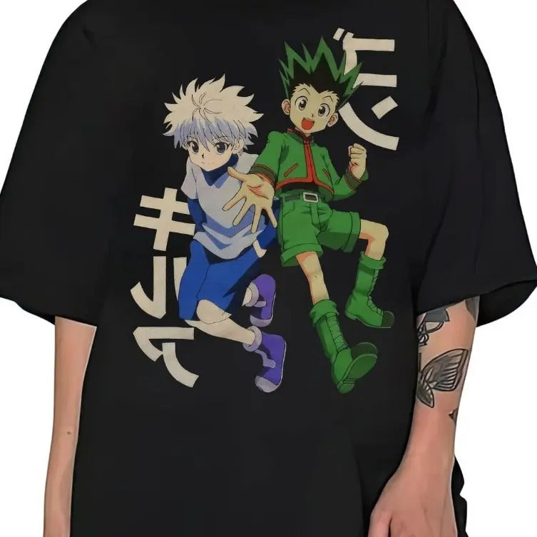 Anime Zoldyck Killua And Gon Freecss Black Unisex T-Shirt Hunter x Hunter Japanese Style Love Gift Fan Size S-3XL