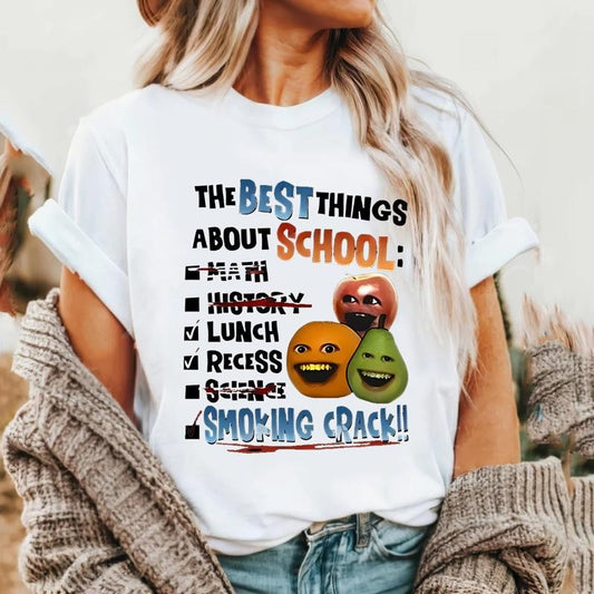 Annoying orange Crack Shirt The Best Things About School,Unisex t-shirt,Hoodie,Sweatshirt Menswear Classic