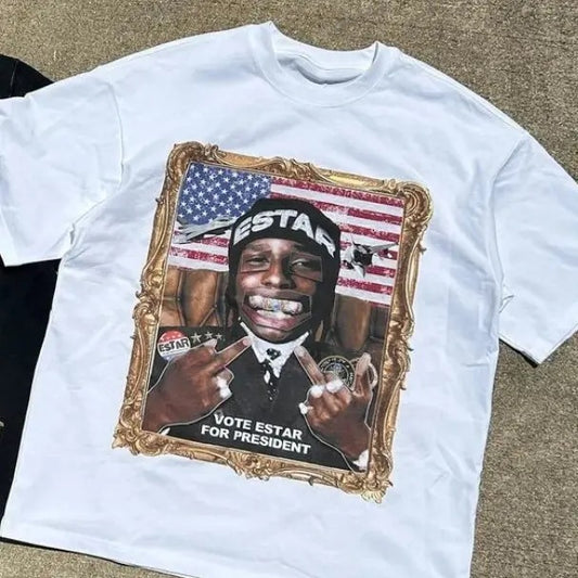 Aonga Harajuku Vintage Y2K Aesthetic Print T-shirt Loose Gothic Fashion Street Rock Round Neck Short Sleeve Couple Tops Woman and Man Womenswear Clothing