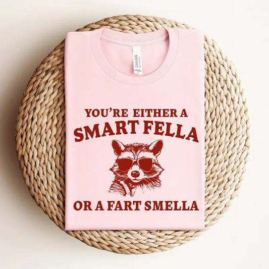 Are You A Smart Fella Or Fart Smella? Retro Cartoon T Shirt, Weird T Shirt, Meme T Shirt, Trash Panda T Shirt, Unisex
