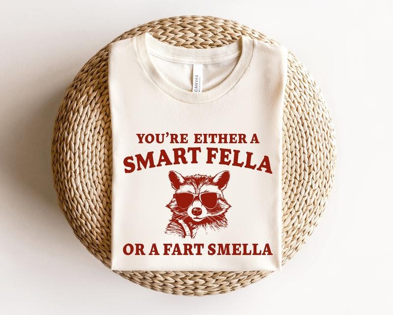 Are You A Smart Fella Or Fart Smella Retro Cartoon T Shirt Weird T Shirt Meme T Shirt Trash Panda T Shirt Unisex TK43GN