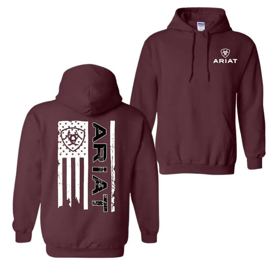 Ariat Casual Hoodie T-Shirt - American Flag Design with Bold Ariat Logo, Perfect for Western Enthusiasts, Unisex for Patriotic Style and Everyday Wear