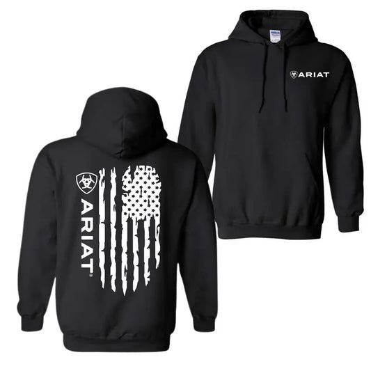 Ariat Hoodie Sweatshirt T-Shirt - Rugged American Flag Design with Ariat Logo, Unisex Sweatshirt for Casual Wear and Outdoor Adventure, Unisex
