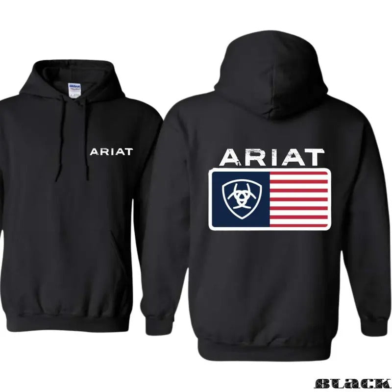 Ariat Hoodie, Distinctive American flag logo design, suitable for outdoor activities and bold fashion style, providing, Unisex.