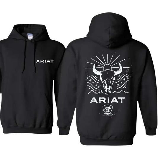 Ariat Hoodie, Wild bull skull design with sun logo, ideal for outdoor activities and Western style, Sweaters Tops Womenswear Long Sleeve