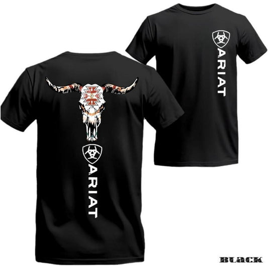 Ariat T-shirt - Stylish bull skull graphic, comfortable fit, suitable for all occasions, bold design for men and women. Menswear Tops