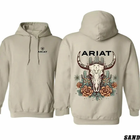 Ariat Unisex Hoodie - Bull Skull Design with Cactus Floral Patterns, Perfect for Outdoors, Casual Hoodie, and Classic Comfort for All Genders