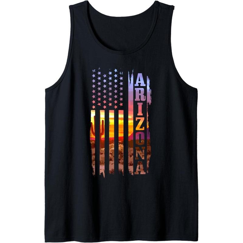 Arizona American Flag Pride Landscape Cactus Patriotic Gift Tank Top made in USA