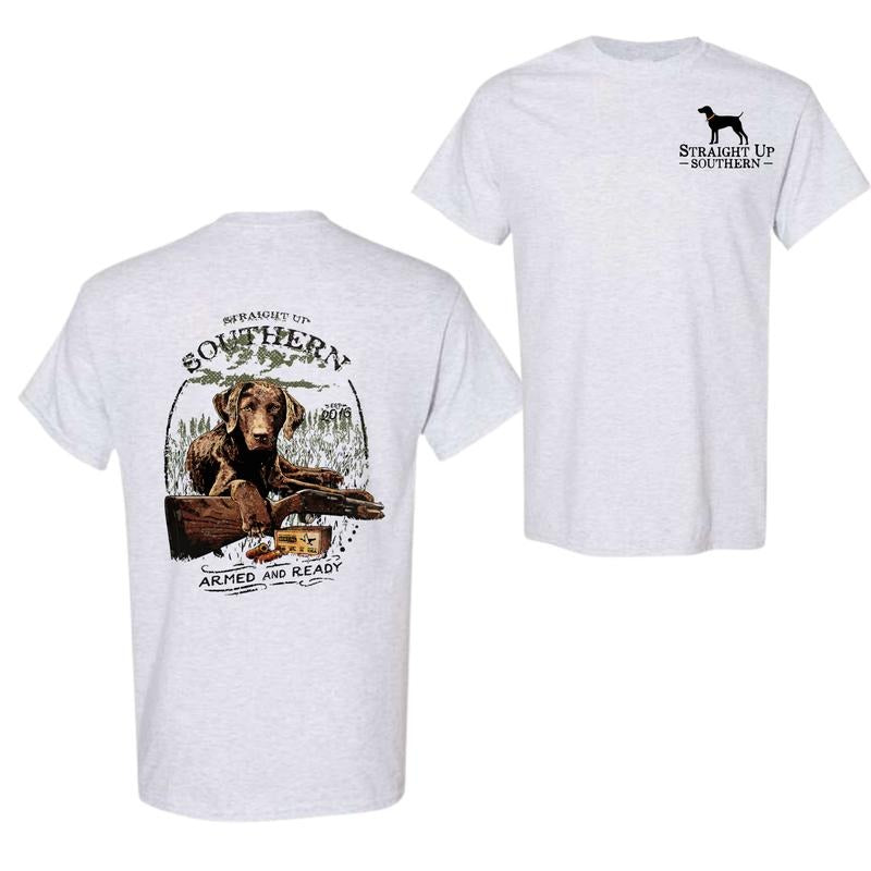 Armed And Ready - Lab Ready To Hunt T-Shirt - Sizes For Everyone - Fashion Varieties - Perfect For Every Occasion - Pick Your Shade Classic Cotton