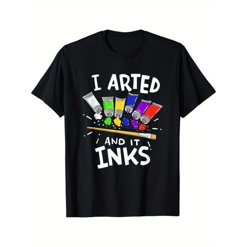 Art Print, Men's Cotton T-shirt, Art Teacher Graphic Tee Men's Outdoor Clothes, Men's Clothing, Back To School Casual Short Sleeve Crew Neck T-shirt made in usa
