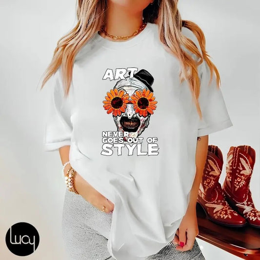 Art The Clown Terrifier Style Vintage T-Shirt, Halloween Shirt, Terrifier Shirt, Horror Movie Shirt, Horror Clown Shirt, Gift Tee For You Crewneck Cotton