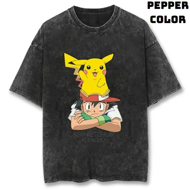 Ash And Pikachu Vintage T-Shirt, Pikachu Shirt, Pokemon Shirt, Anime Manga Tshirt, Vintage Graphic Tee, Unisex T-Shirt, Gift All Top Menswear