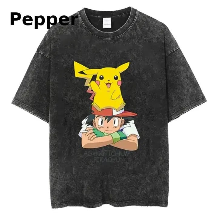 Ash and Pikachu Pokémon Graphic T-Shirt, Anime Duo Tee, Classic Cartoon Fashion Top, Nostalgic Anime Shirt