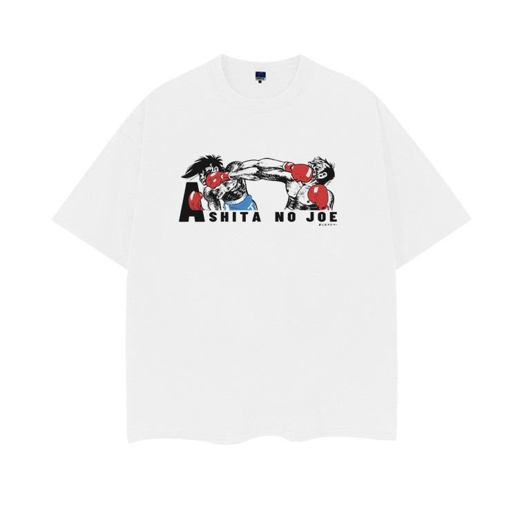 Ashita no Joe "Never Give Up" Heavyweight Vintage Tee 100% Cotton OVERSIZED Anime T-shirt Crew Necks White Top Man Casual Streetwear