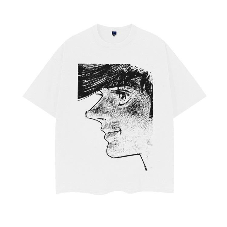 Ashita no Joe "Profile" Heavyweight Vintage Tee 100% Cotton OVERSIZED Anime T-shirt Menswear Top Crew Necks Tshirt Casual Streetwear White Baggy Crewneck Tropical