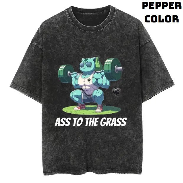 Ass To The Grass Vintage Graphic Tees, Bulbasaur T-Shirt, Pokemon Gym Shirts, Pokemon Stuff, Unisex Anime Manga Shirt Top Menswear Womenswear