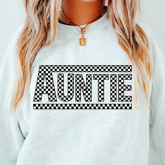 Auntie Vans checkered Crewneck, Retro Cotton, Crewneck Fashion Fit Sleeve Comfortable Cute, CASUAL COTTON CREWNECK HOODIE, WOMENS SWEATSHIRT Womenswear Athletic