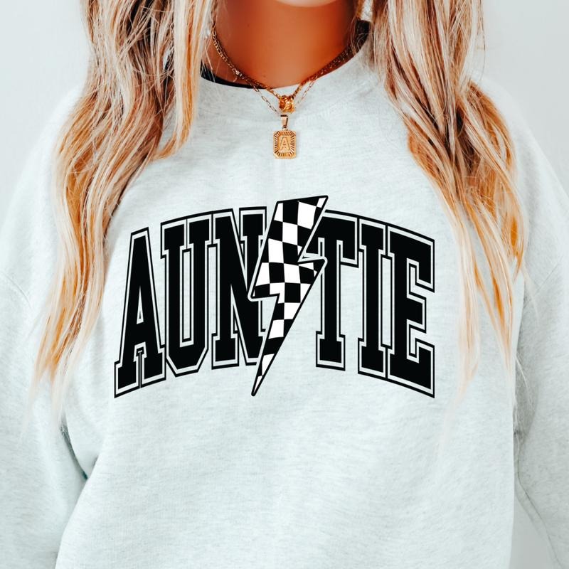 Auntie checkered Crewneck, Retro Cotton, Crewneck Fashion Fit Sleeve Comfortable Cute, CASUAL COTTON CREWNECK HOODIE, WOMENS SWEATSHIRT Womenswear Athletic