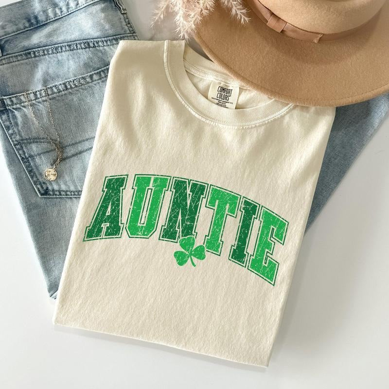 Auntie, St Patrick's Day, Shamrock Comfort Colors Tshirt, Women's Crew Neck, Crewneck
