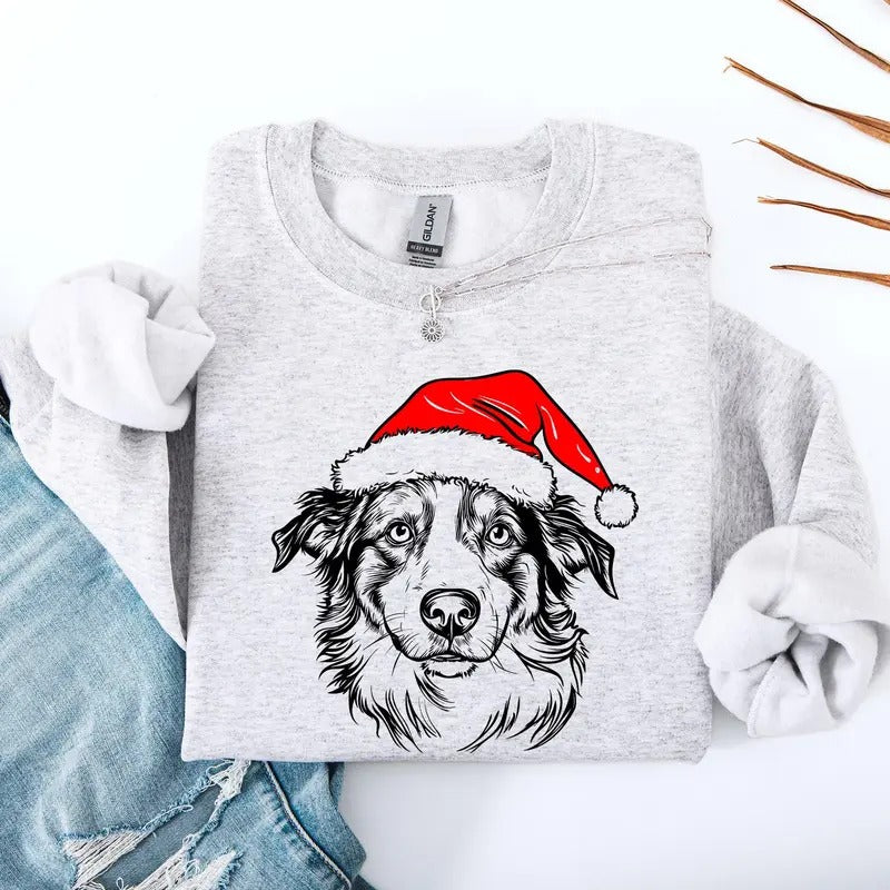 Australian Shepherd, Santa, Dog, Christmas, Dog Lover, Pet Sweatshirt, Crew Neck, Women's, Crewneck