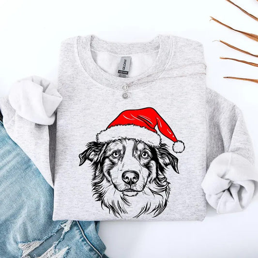 Australian Shepherd, Santa, Dog, Christmas, Dog Lover, Pet Sweatshirt, Crew Neck, Women's, Crewneck