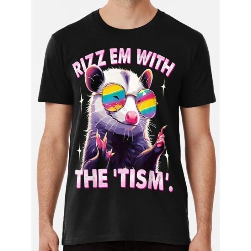 Autism Funny Rizz Em With The Tism Meme Autistic Raccoon Premium T-Shirt, Casual Unisex Short Sleeve Tee Tops, Youth & Adult Black T Shirt, Halloween Gift, Christmas Gift Made In USA