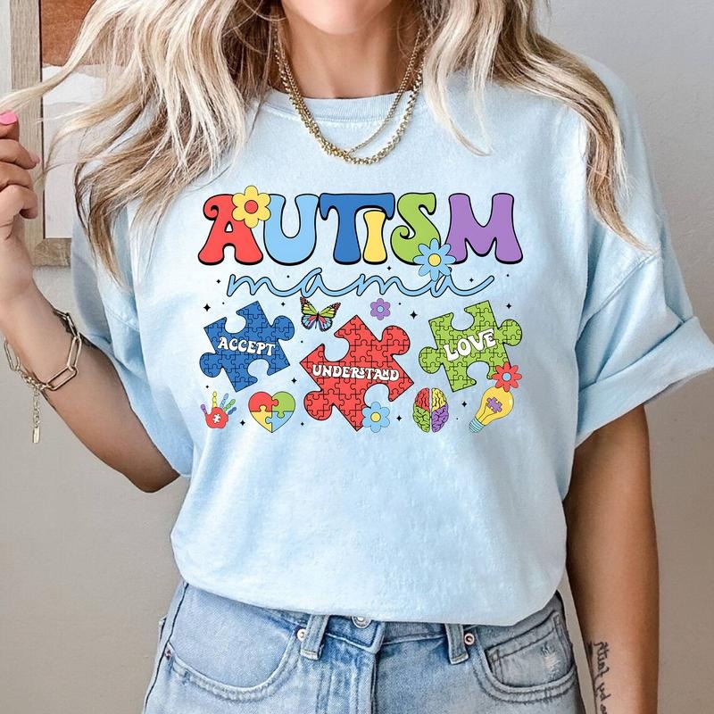 Autism Mama Shirt - Autism Awareness Puzzle Piece Tee - Support Autism & Love Design for Moms