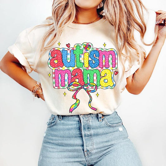 Autism Mama T-Shirt, Autism Awareness Coquette T-Shirt, Autism Checkered T-Shirt, Retro Autism Bow T-Shirt, In April We Wear Blue T-Shirt, Neurodiversity T-Shirt
