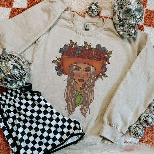 Autumn Cowgirl Graphic Sweatshirt, Crewneck Sweatshirt cowgirl outfits clothes, western clothing, western outfit women tops, country concert outfits shirt Sweatshirt hoodie