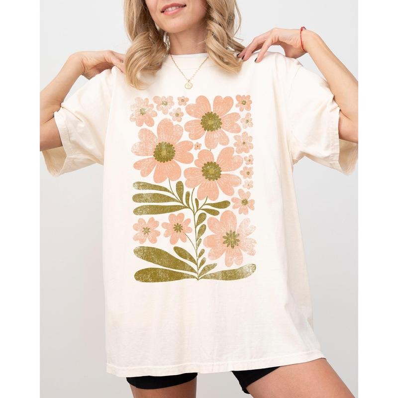 Autumn Folk Art Flowers, Botanical, Simplicity, Fall, Thanksgiving, Halloween, Floral Shirt, Women's Comfort Color Tee, Tshirt