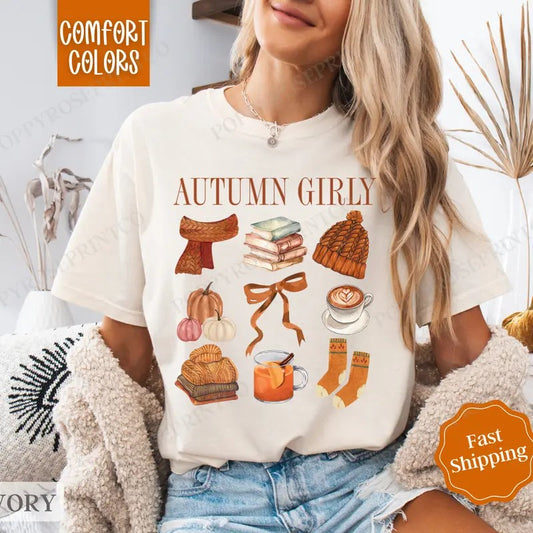 Autumn Girly Shirt Comfort Colors, Fall Vibes Shirt, Fall Womenswear Oversized Crewneck