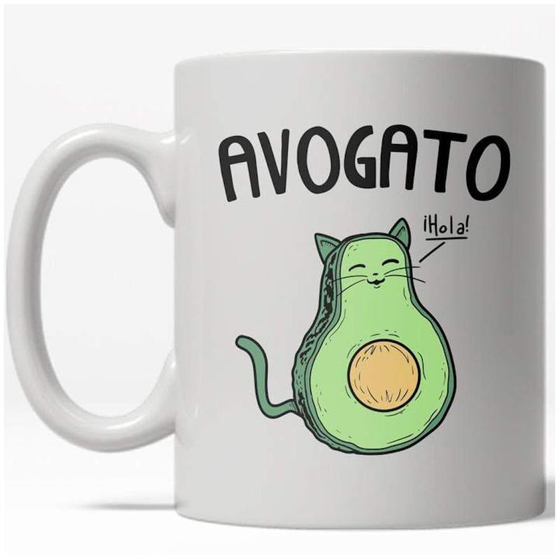 Avogato Mug Funny Avocado Cat Kitty Coffee Cup - 11oz Funny Coffee Mugs Ceramic Printed Drinkware Cup