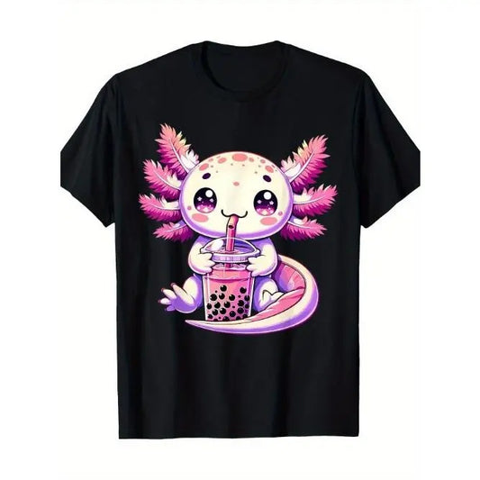 Axolotl Bubble Boba Tea Anime Cute Kawaii Axolotl T-Shirt Made in USA
