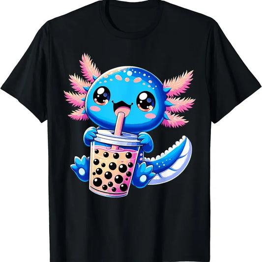 Axolotl Bubble Boba Tea Anime Cute Kawaii Blue Axolotl TShirt