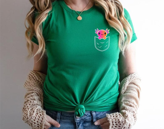 Axolotl T-Shirt, Cute Axolotl Pocket Size Shirt, Kawaii Axolotl Lover Gift Tee, Animal Lover Tee, Axolotl Salamander Birthday Gift.