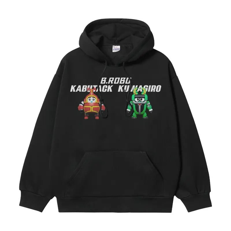 B-ROBO KABUTACK "Kabuda" Heavyweight Vintage Hoodie Cotton Blend Classic Anime Sweatshirt Menswear Tops Casual Long Sleeve Black Pullover