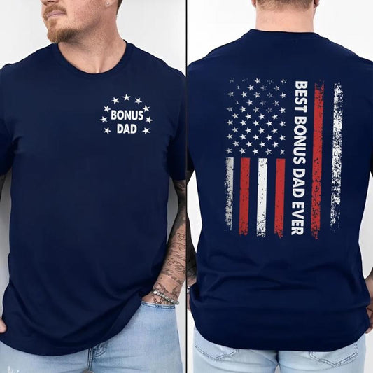 B*St Bonus Dad Ever 2 Sided Shirt, Funny Stepdad Gift, Father's Day Gifts For Bonus Dad, Stepfather Tee, Husband T Shirt, Short Sleeve Crew Neck Top, casual Crewneck Top