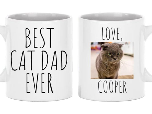 B*st Cat Dad Ever Mug, Personalized Cat Dad Gift, Custom Cat Lover Mug, Cat Photo Mug For Men, 11 15oz Ceramic Cup