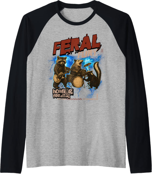 "FERAL FURY" Raccoon, Possum, Skunk Rock Trio Bootleg Style Raglan Baseball Tee