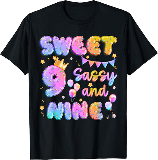 Sweet 9 Sassy And Nineth 9th Birthday Donut Theme Girl Gifts
