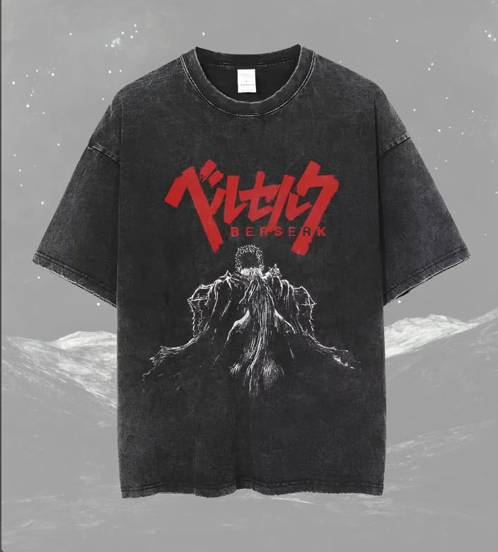 BBerserk Shirt  Anime Graphic Tee  Streetwear  Vintage Washed  Unisex Top  Washed Tshirt Japanese Graphic T Shirt unisex Harajuku T-Shirt Top Tees Cotton Black   Menswear Top