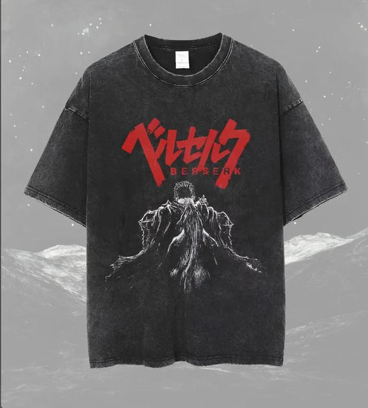 BBerserk Shirt  Anime Graphic Tee  Streetwear  Vintage Washed  Unisex Top  Washed Tshirt Japanese Graphic T Shirt unisex Harajuku T-Shirt Top Tees Cotton Black   Menswear Top