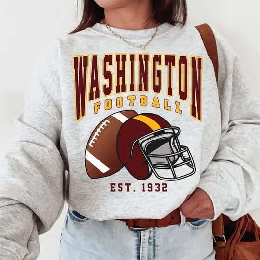 [BIG DEAL]Vintage All team Football Big Word Sport Grey Unisex Sweatshirt For men and women, Retro Cotton CrewNeck Sweatshirt
