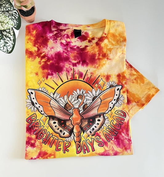 BRIGHTER DAYS AHEAD Hand Dyed Tie Dye T-Shirt Casual Cotton 100% Cotton True to Size Summer Casual Short Sleeve Crew Neck - Beach, Comfort women