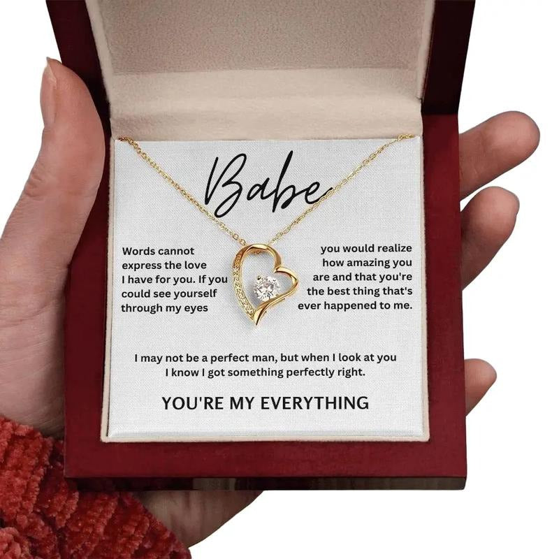Babe You're My Everything, Anniversary Gift For Girlfriend Or Wife, Romantic Present, Love Necklace With Message Card, Gift For Her, Necklace With Gift Box, Valentine Gifts, Jewelry Box, Gifts For Valentines Day