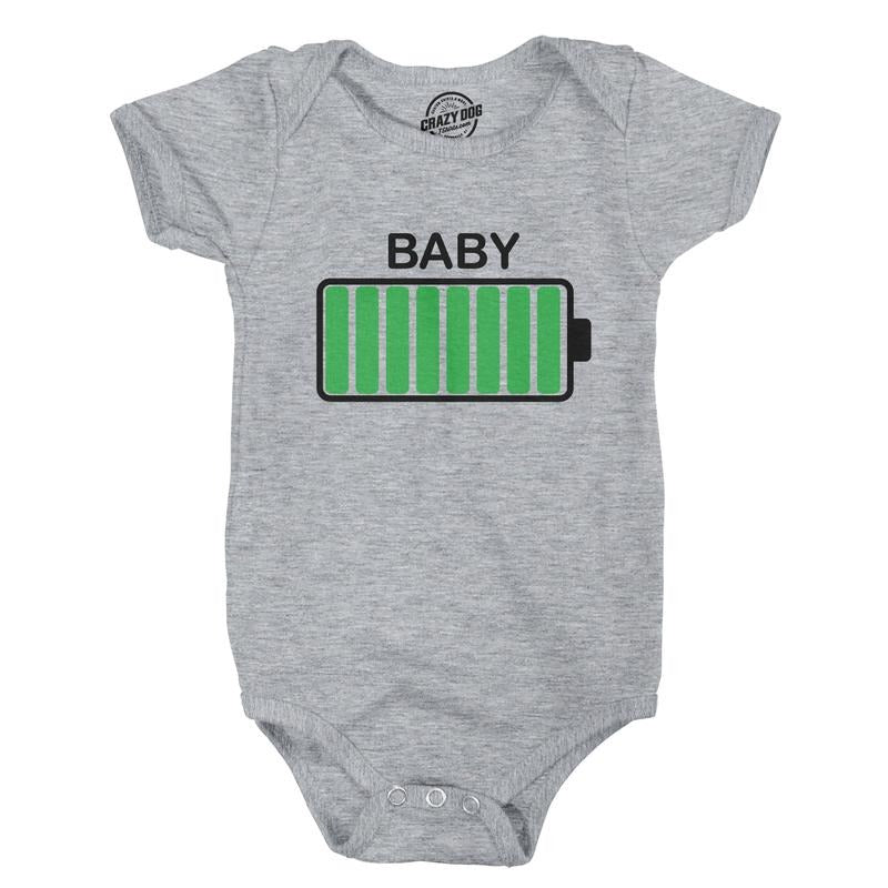 Baby Battery Fully Charged Funny Newborn Infant Creeper Bodysuit For Newborn Funny Baby Onesies Novelty Onesie Light Grey