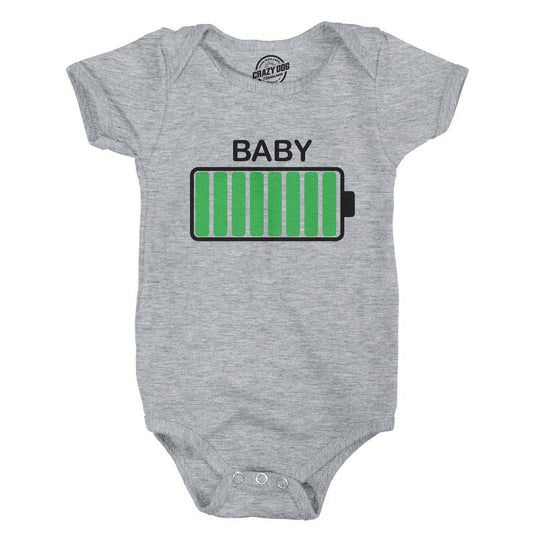 Baby Battery Fully Charged Funny Newborn Infant Creeper Bodysuit For Newborn Funny Baby Onesies Novelty Onesie Light Grey