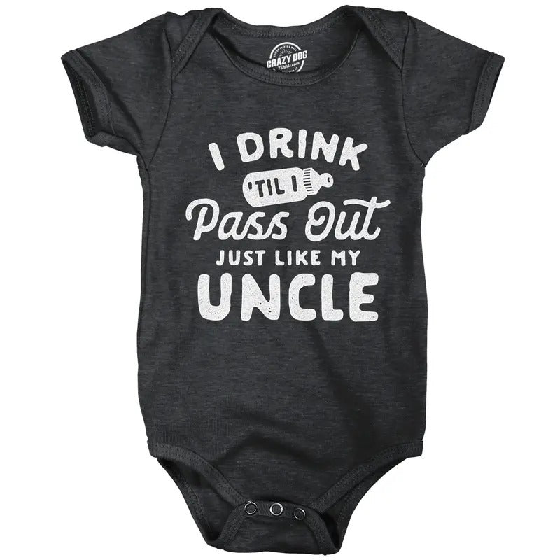 Baby Bodysuit Drink Til I Pass Out Just Like My Uncle Newborn Funny Bodysuit Funny Baby Onesies Drinking Onesie for Baby Funny Uncle Black
