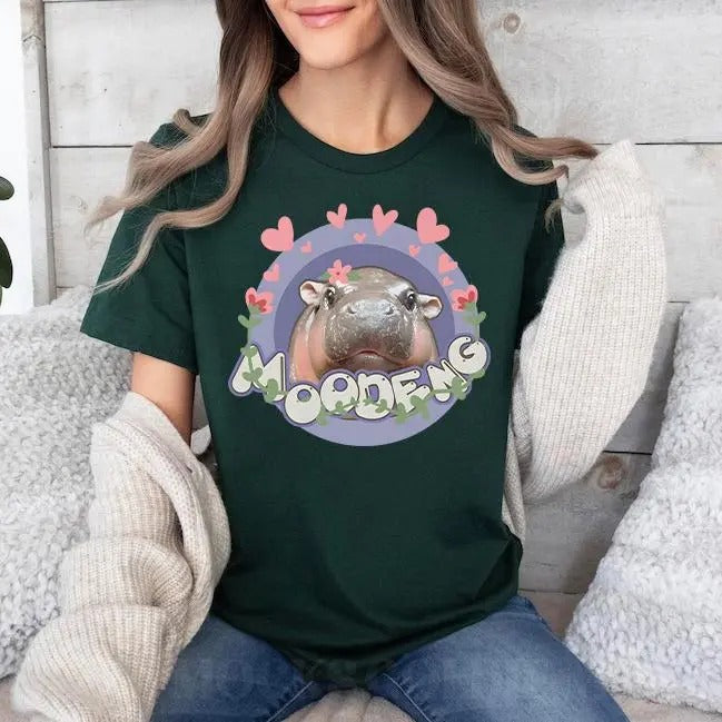 Baby Hippo Moo Deng Shirt, Cute Animal Lover Graphic Tee, Funny Hippo Moo Deng Unisex Sweatshirt
