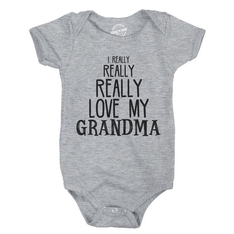 Baby Really Really Love My Grandma Cute Funny Infant Shirt Newborn outfit Shower Funny Baby Onesies Mother's Day Onesie for Baby Funny Light Grey